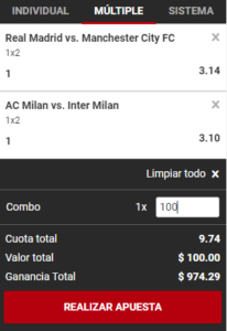 Apuesta combinada futbol Champions League semifinal