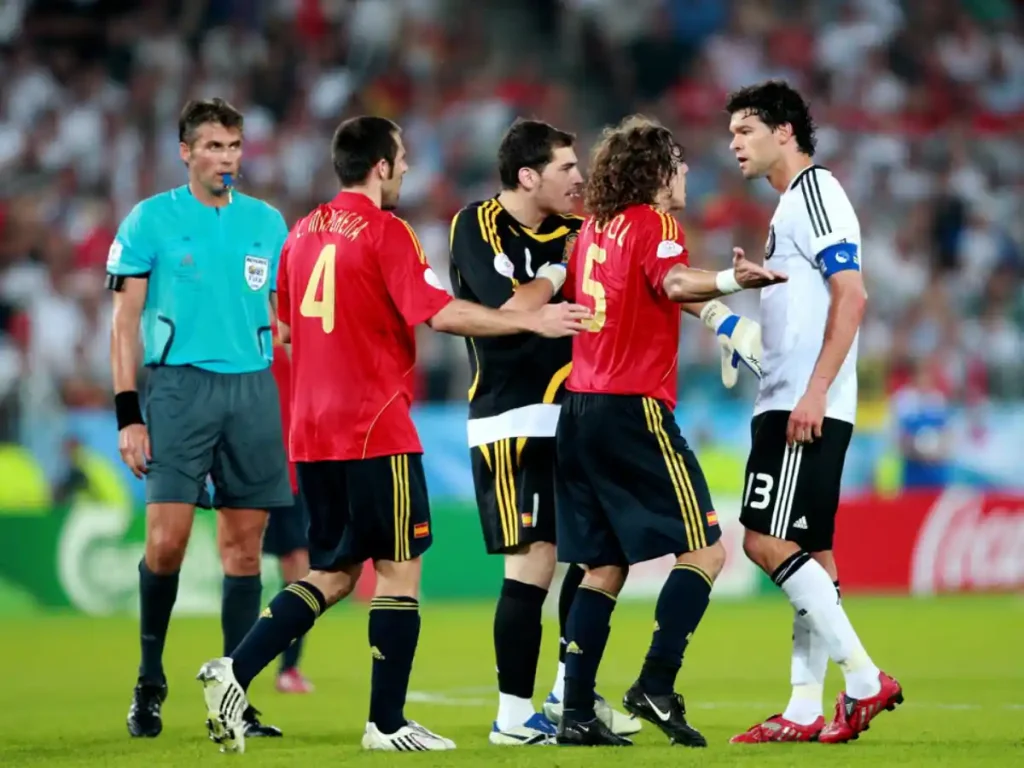 Puyol discute con Michael Ballack