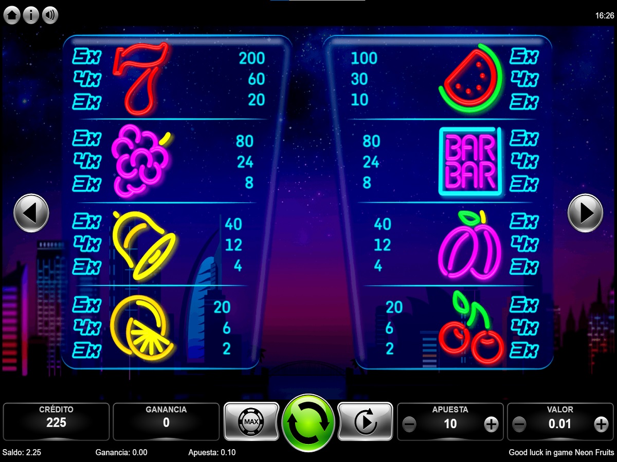 Slot Neon Fruits: Experimenta una dulce victoria con MiCasino.com