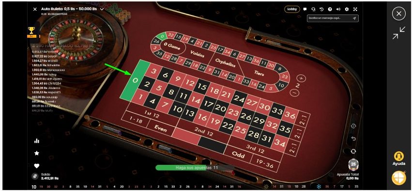 Apuestas internas Auto Roulette