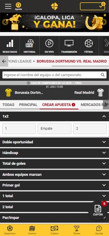Apuesta Bono REY Dortmund vs Real Madrid