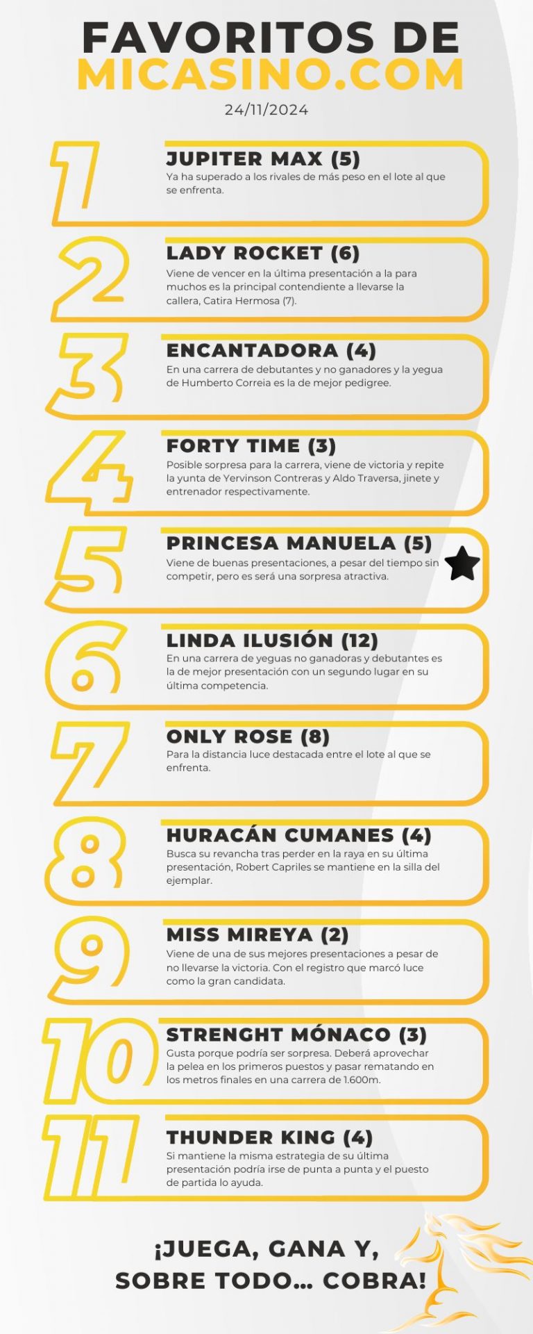 Infografía favoritos de MiCasino.com Hipismo