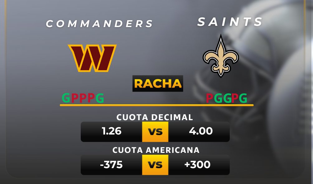Parley y pronóstico deportivo Commanders vs Saints - NFL MiCasino.com
