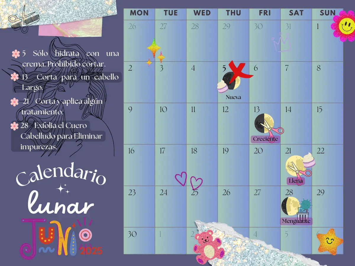Calendario Lunar para el cabello en Junio 2025, Recomendaciones MiCasino.com