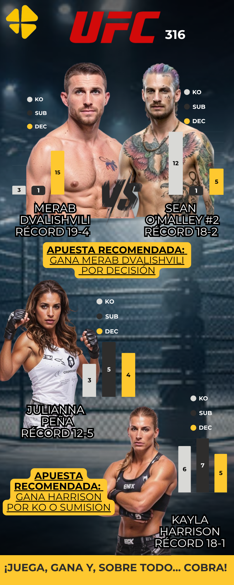 Dvalishvili vs O'Malley 2 por el cinturón de Peso Gallo en UFC 316 MiCasino.com
