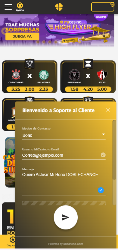 Activa DOBLECHANCE y recibe tu Bono Cashback MiCasino.com