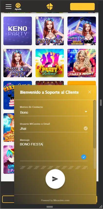 Bono FIESTA - Reclama YA y Celebra 35% más en tus apuestas MiCasino.com