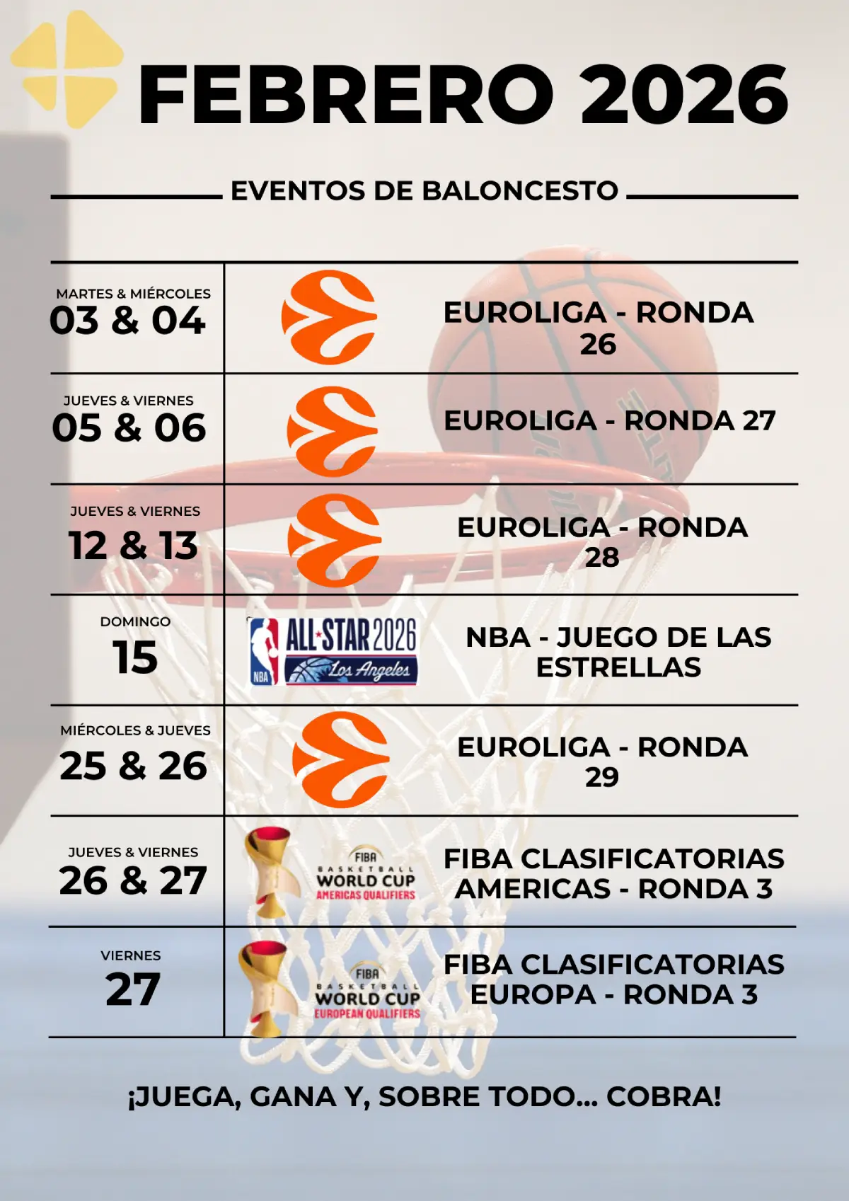Calendario de Partidos Basketball 2026 - MiCasino