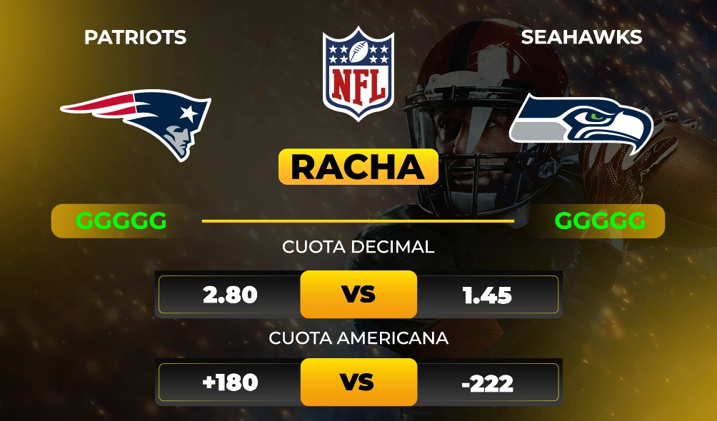 Patriots vs Seahawks - Pronóstico y apuestas deportivas - Cuotas y rachas - Super Bowl LX - MiCasino