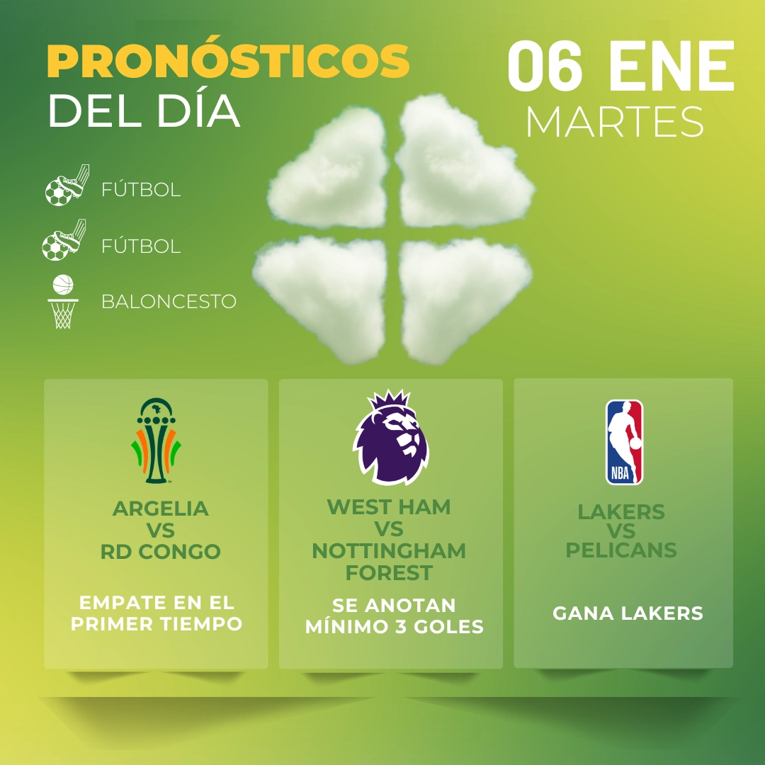 Pronósticos deportivos GRATIS para hoy martes 06-01-2026 - INTERNA - MiCasino
