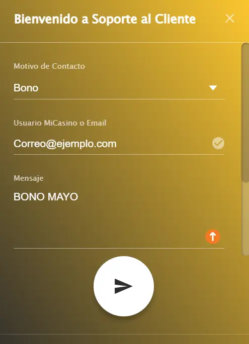 Chat de Soporte al cliente MiCasino