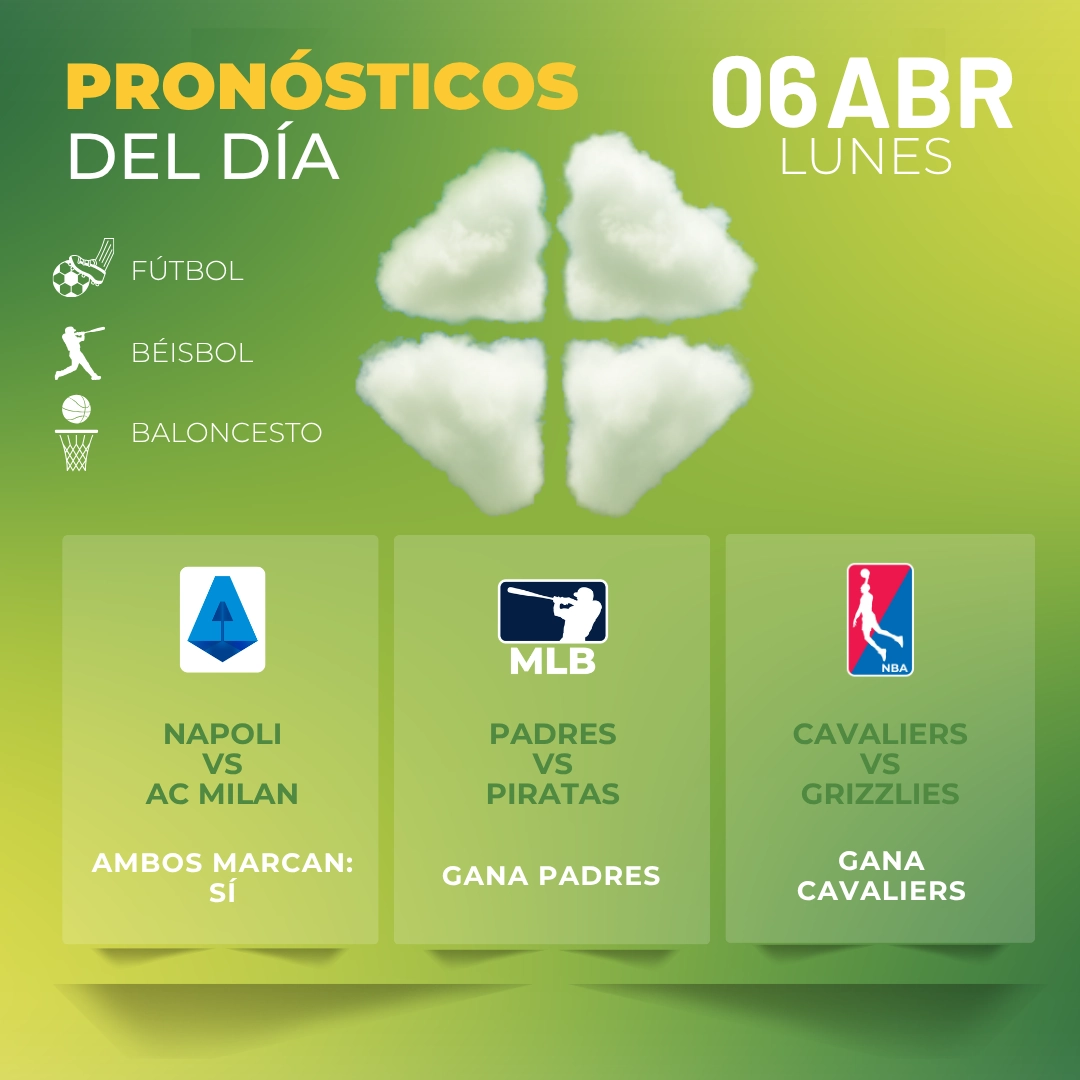 Pronósticos deportivos GRATIS para hoy lunes 06 04 2026 - Interna - MiCasino