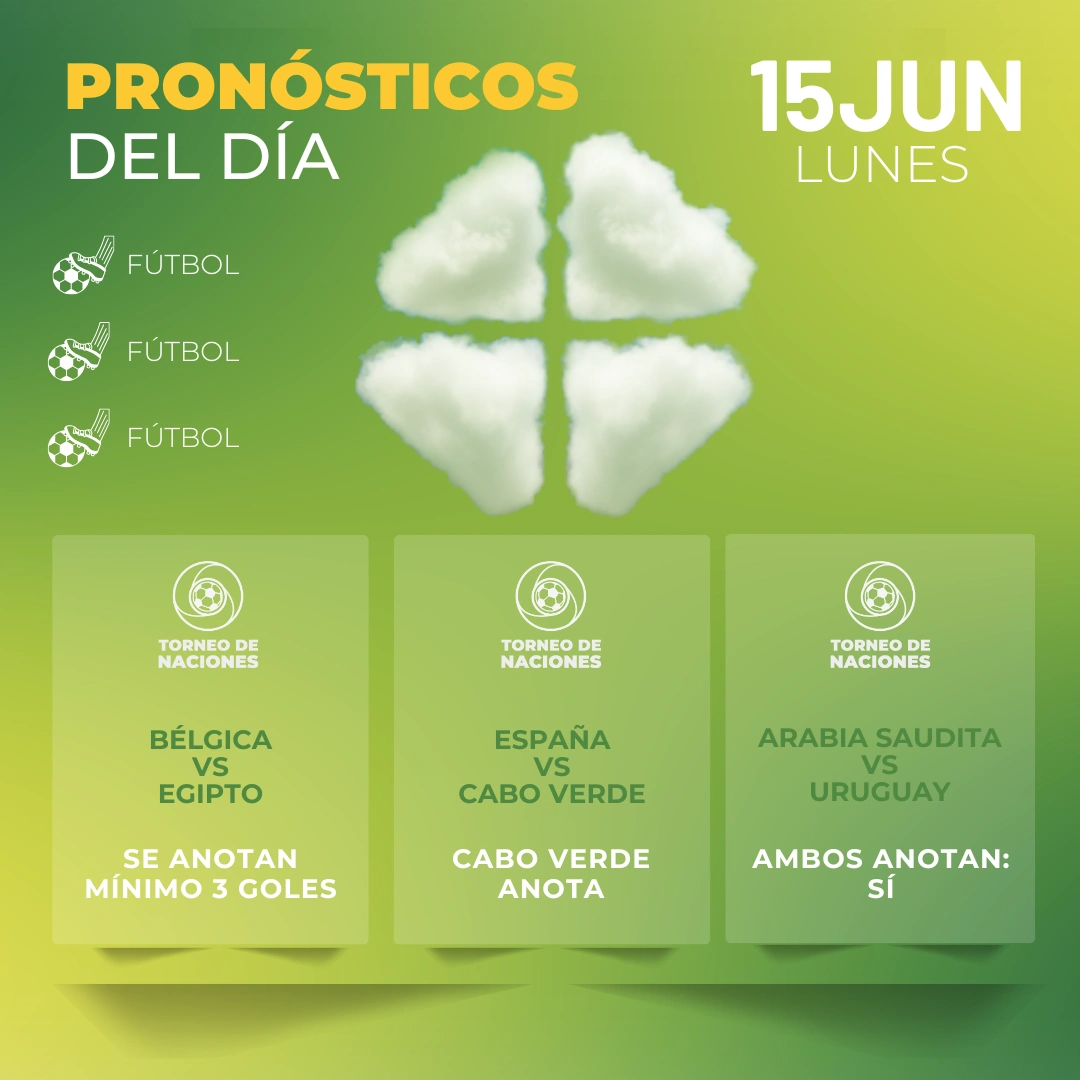 Pronósticos deportivos GRATIS para hoy lunes 15 06 2026 - INTERNA - MiCasino